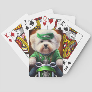 Bichon Frisé Dog Driving Bike St. Patrick's Day Pokerkaarten