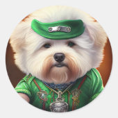 Bichon Frisé Dog Driving Bike St. Patrick's Day Ronde Sticker (Voorkant)
