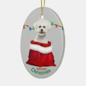Bichon Frise Dog in Gift Bag Kerstmis Keramisch Ornament (Links)