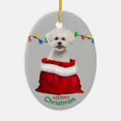 Bichon Frise Dog in Gift Bag Kerstmis Keramisch Ornament (Voorkant)
