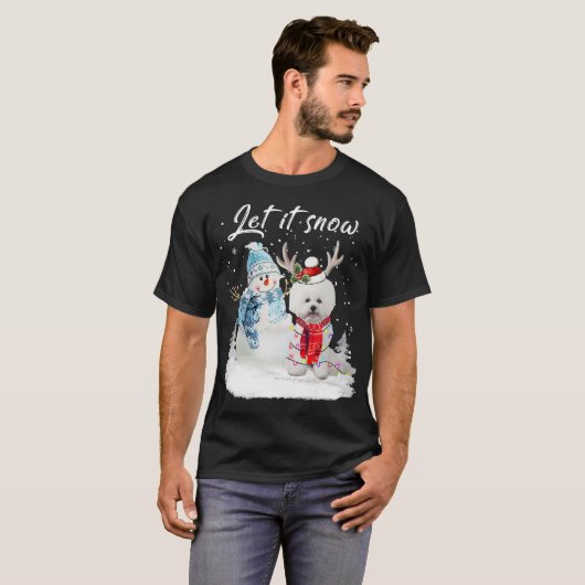 Bichon Frise Dog kerstmis Snowman Xmas Paja T-shirt (Voorkant volledig)