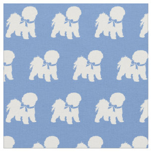 Bichon Frise Dog Silhouette Light Blue Stof