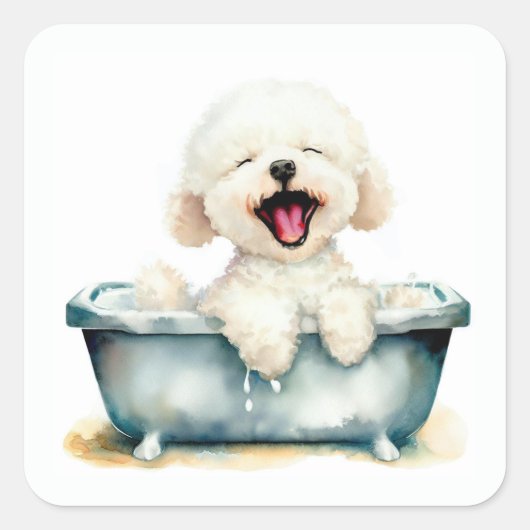 Bichon Frise Dog Vierkante Sticker (Voorkant)