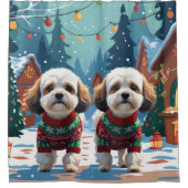 Bichon Frise Dogs Christmas Snow Holiday Douchegordijn (Voorkant)