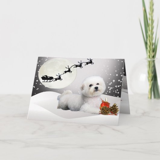 Bichon Frise een Vrolijk Wenskaart van Kerstmis Feestdagen Kaart (Voorkant)