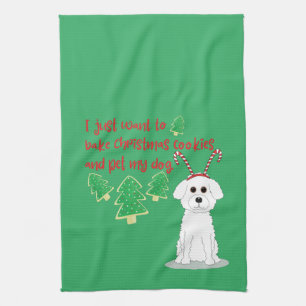 Bichon Frise en kerstkoekje Humor Theedoek