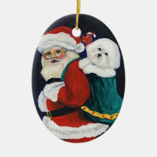 Bichon Frise en kerstversiering voor kerstmis Keramisch Ornament