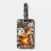 Bichon Frise Fireplace with Christmas Lights Bagagelabel (Achterkant verticaal)