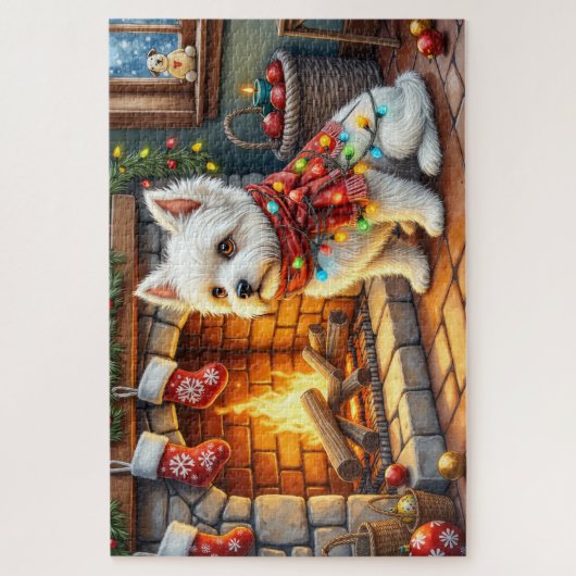Bichon Frise Fireplace with Christmas Lights Legpuzzel (Verticaal)