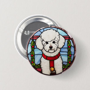 Bichon Frise Gebrandschilderde Glas Kerstmis Ronde Button 5,7 Cm