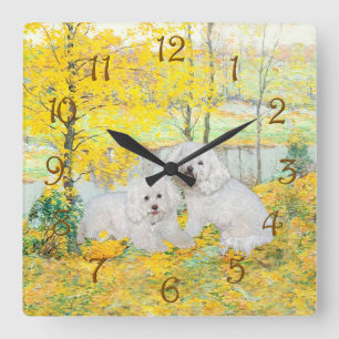 Bichon Frise Gele Hout Vierkante Klok
