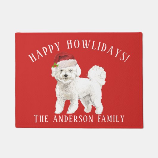 Bichon Frise Gelukkige Feestdagen Kerstmis Deurmat (Voorkant)