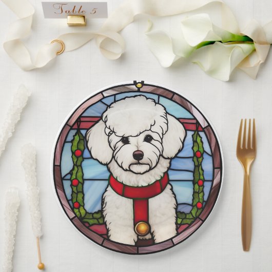 Bichon Frise Glas in lood Kerst Papieren Bordje (Huwelijk)