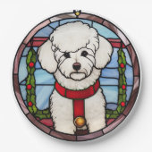 Bichon Frise Glas in lood Kerst Papieren Bordje (Voorkant)