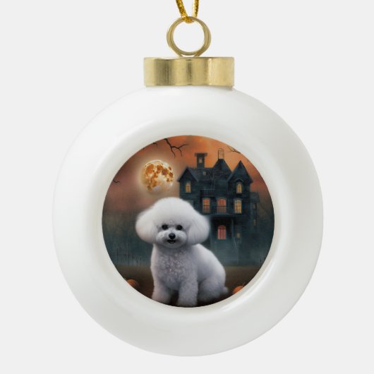 Bichon Frise Halloween Scary Keramische Bal Ornament (Voorkant)