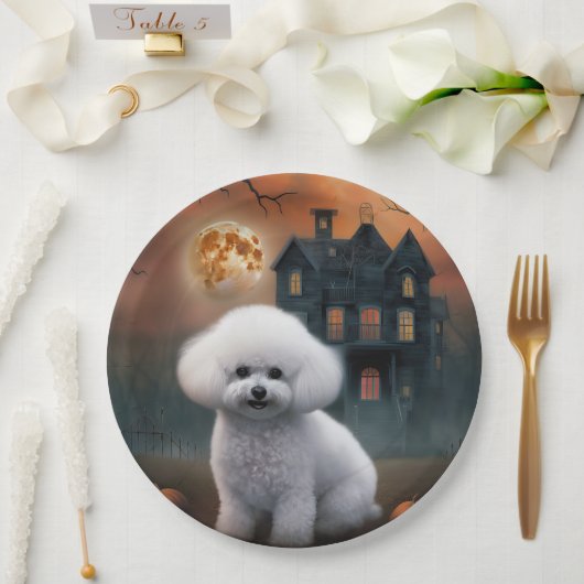 Bichon Frise Halloween Scary Papieren Bordje (Huwelijk)