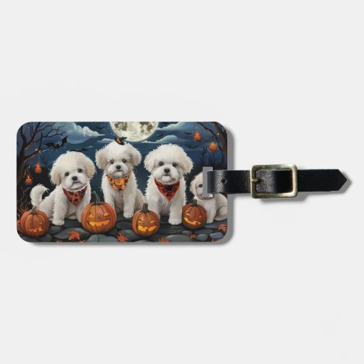 Bichon Frise Halloween Spooky Bagagelabel (Voorkant horizontaal)