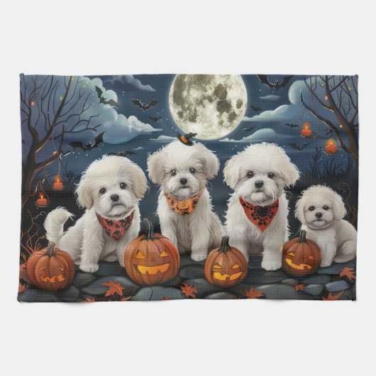 Bichon Frise Halloween Spooky Theedoek (Horizontaal)