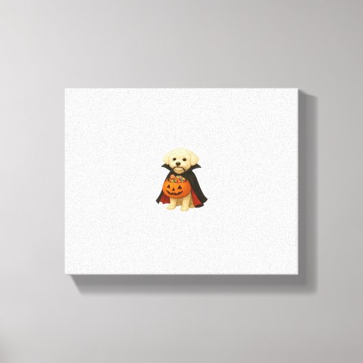 Bichon Frisé Halloween Vampire Pup met Pumpkin Ba Canvas Afdruk (Voorkant)
