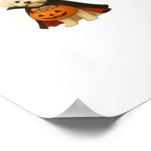 Bichon Frisé Halloween Vampire Pup met Pumpkin Ba Poster (Hoek)