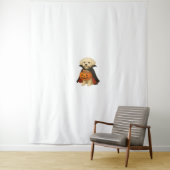 Bichon Frisé Halloween Vampire Pup met Pumpkin Ba Wandkleed (In situ)