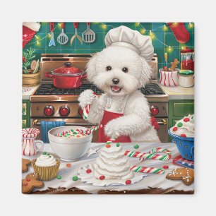 Bichon Frise Holiday Baking: Feestelijke Kerst Magneet