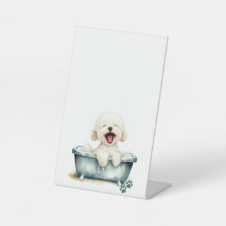 Bichon Frise Hond Blank Menu Reclamebord Met Voetstuk