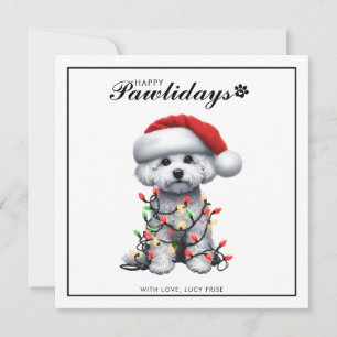 Bichon Frise-hond gewikkeld in kerstlicht Feestdagenkaart