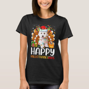 Bichon Frise Hond Halloween Kerstmis Gelukkig Hall T-shirt