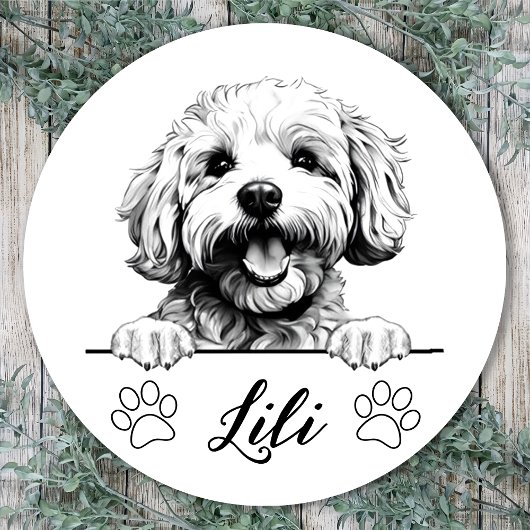 Bichon Frise Hond Handtekening Gepersonaliseerd Ronde Sticker
