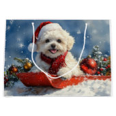 Bichon Frise Hond in Sledge Laat het Sneeuw Kerstm Groot Cadeauzakje (Voorkant)