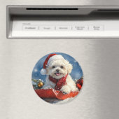 Bichon Frise Hond in Sledge Laat het Sneeuw Kerstm Magneet (Insitu (Vaatwasser))