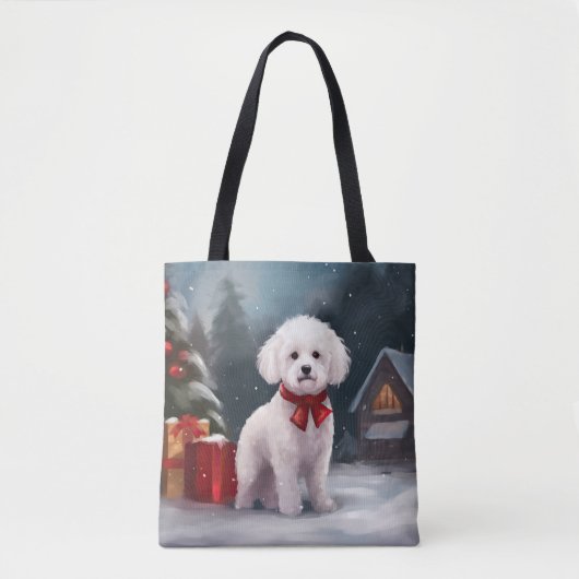 Bichon Frise Hond in Sneeuw Kerstmis Draagtas (Voorkant)
