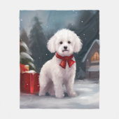 Bichon Frise Hond in Sneeuw Kerstmis Fleece Deken (Voorkant)