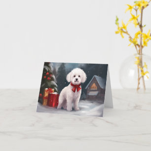 Bichon Frise Hond in Sneeuw Kerstmis Kaart