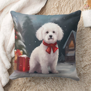 Bichon Frise Hond in Sneeuw Kerstmis Kussen