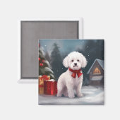 Bichon Frise Hond in Sneeuw Kerstmis Magneet (Voorkant / Achterkant)
