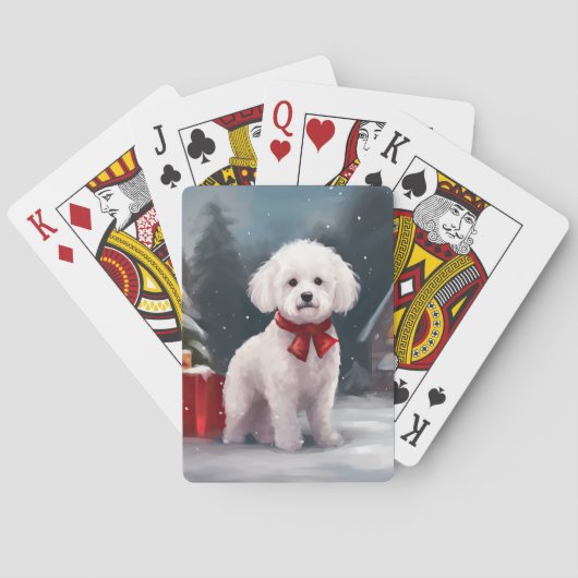 Bichon Frise Hond in Sneeuw Kerstmis Pokerkaarten (Achterkant)