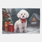 Bichon Frise Hond in Sneeuw Kerstmis Theedoek (Horizontaal)