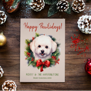 Bichon Frise Hond Kerstmis Gelukkige Pawholidays Feestdagenkaart