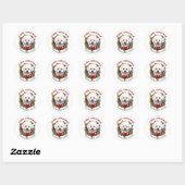 Bichon Frise Hond Kerstmis Rode Bow krans Ronde Sticker (Vel)