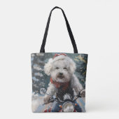 Bichon Frise Hond Rijden Motorfiets Kerstmis Draagtas (Achterkant)