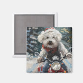Bichon Frise Hond Rijden Motorfiets Kerstmis Magneet (Voorkant / Achterkant)