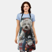 Bichon Frise Hond Rijden Motorfiets Kerstmis Schort (Gedragen)