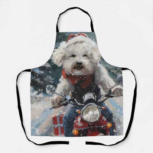 Bichon Frise Hond Rijden Motorfiets Kerstmis Schort (Voorkant)