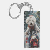 Bichon Frise Hond Rijden Motorfiets Kerstmis Sleutelhanger (Voorkant Links)