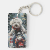 Bichon Frise Hond Rijden Motorfiets Kerstmis Sleutelhanger (achterkant)