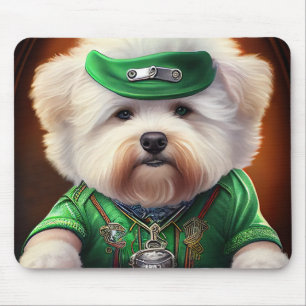Bichon Frisé-hond rijdt op fiets St. Patrick's Day Muismat