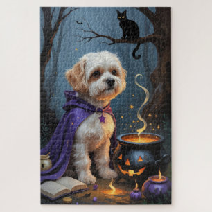 Bichon Frise-hond Whimsical Halloween-schilderij Legpuzzel