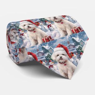 Bichon Frise Hond Winter Wonderland Kerstvreugde Stropdas